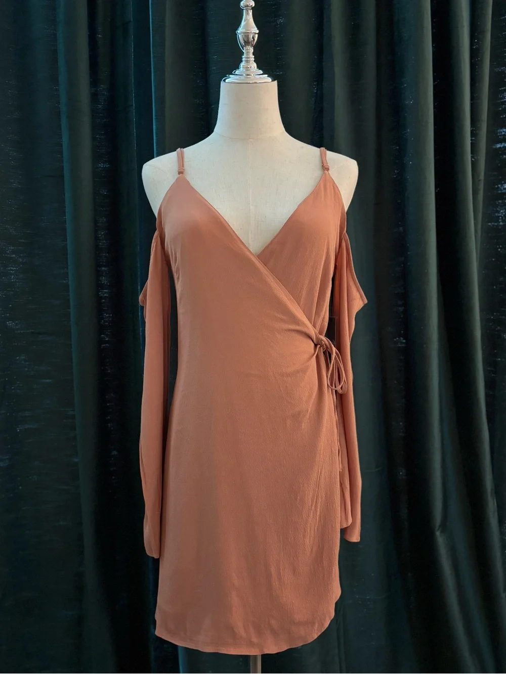 Lovers + Friends Peach Cold-Shoulder Wrap Mini Dress - Picture 5 of 12